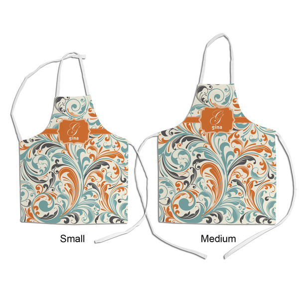 Orange & Blue Leafy Swirls Kid's Aprons - Comparison