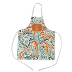 Orange & Blue Leafy Swirls Kid's Apron w/ Name and Initial