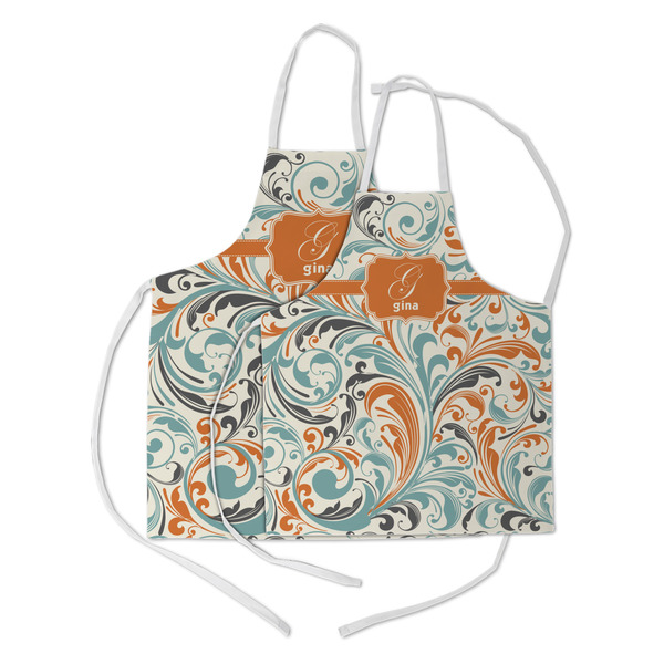 Orange & Blue Leafy Swirls Kid's Aprons - Parent - Main