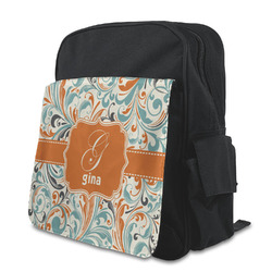 Orange & Blue Leafy Swirls Preschool Backpack (Personalized)