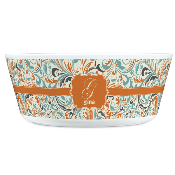 Orange & Blue Leafy Swirls Kids Bowls - FRONT