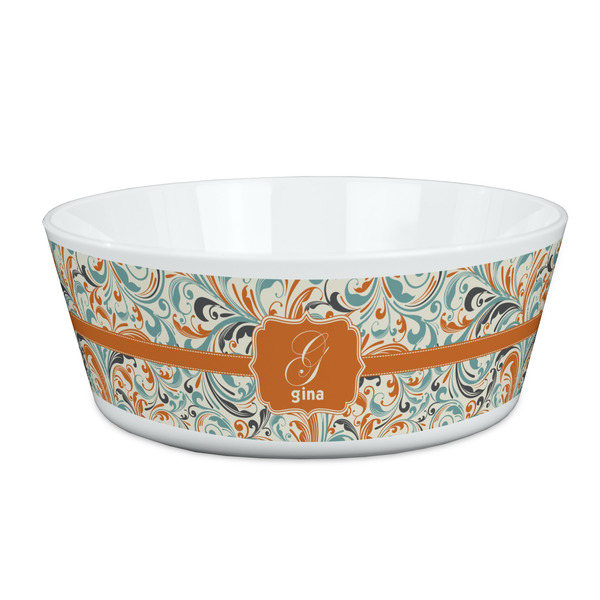 Custom Orange & Blue Leafy Swirls Kid's Bowl (Personalized)