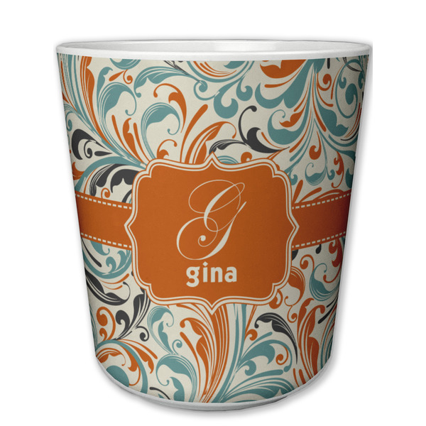 Custom Orange & Blue Leafy Swirls Plastic Tumbler 6oz (Personalized)