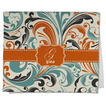 Orange & Blue Leafy Swirls Kitchen Towel - Poly Cotton w/ Name and Initial