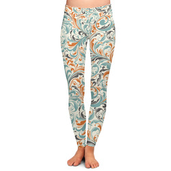 Orange & Blue Leafy Swirls Ladies Leggings - Large