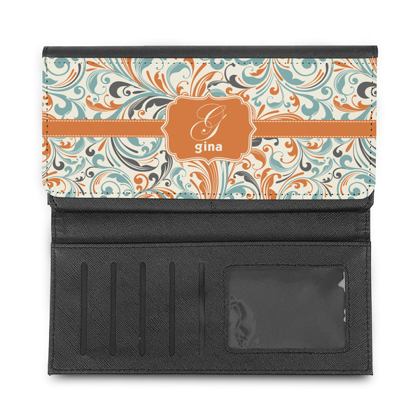 Orange & Blue Leafy Swirls Ladies Wallet - Half Way Open