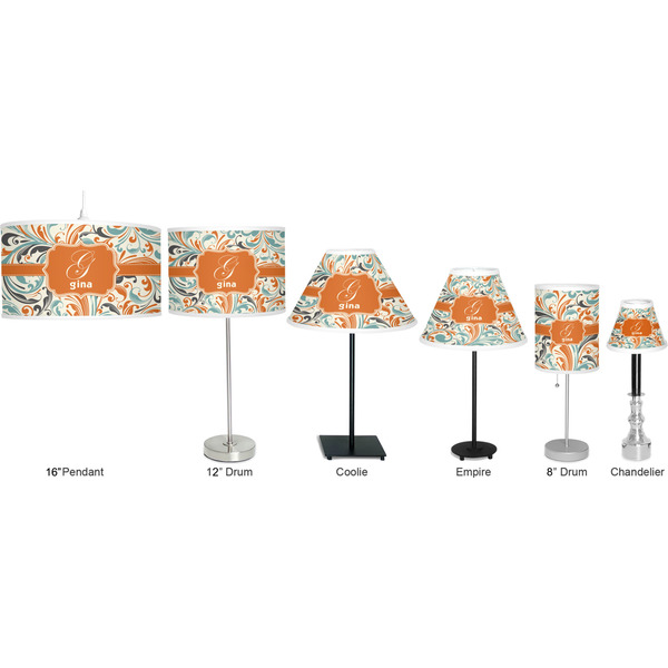 Orange & Blue Leafy Swirls Lamp Full View Size Comparison