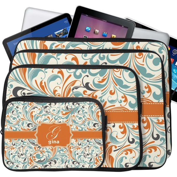 Orange & Blue Leafy Swirls Laptop Case Sizes