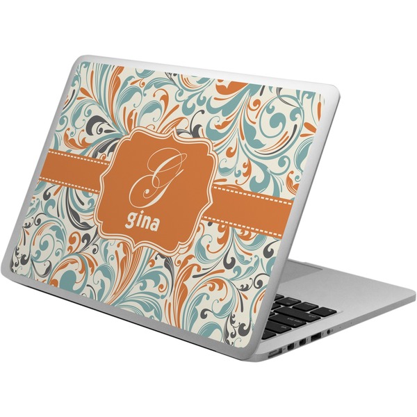 Custom Orange & Blue Leafy Swirls Laptop Skin - Custom Sized (Personalized)
