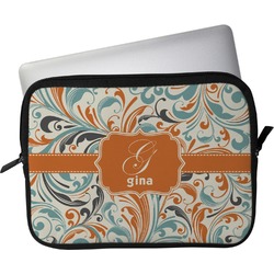 Orange & Blue Leafy Swirls Laptop Sleeve / Case - 15" (Personalized)