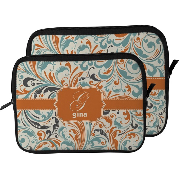 Orange & Blue Leafy Swirls Laptop Sleeve (Size Comparison)