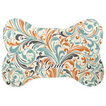 Orange & Blue Leafy Swirls Bone Shaped Dog Food Mat (Personalized)