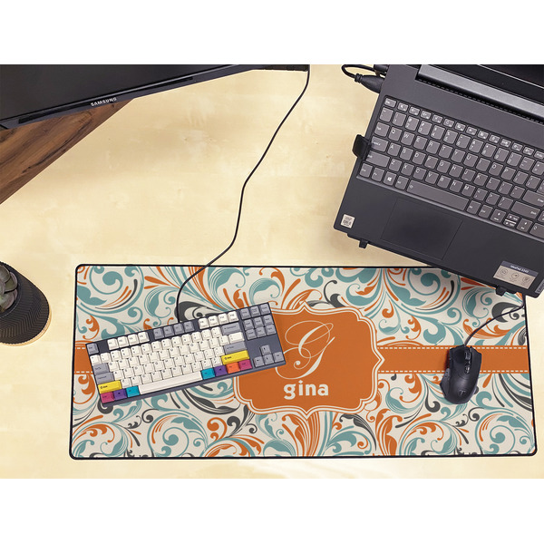 Orange & Blue Leafy Swirls Large Gaming Mats - LIFESTYLE