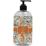 Orange & Blue Leafy Swirls Plastic Soap / Lotion Dispenser (16 oz - Large - Black) (Personalized)
