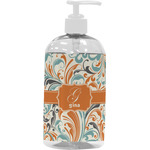 Orange & Blue Leafy Swirls Plastic Soap / Lotion Dispenser (16 oz - Large - White) (Personalized)