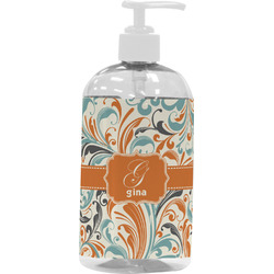 Orange & Blue Leafy Swirls Plastic Soap / Lotion Dispenser (16 oz - Large - White) (Personalized)