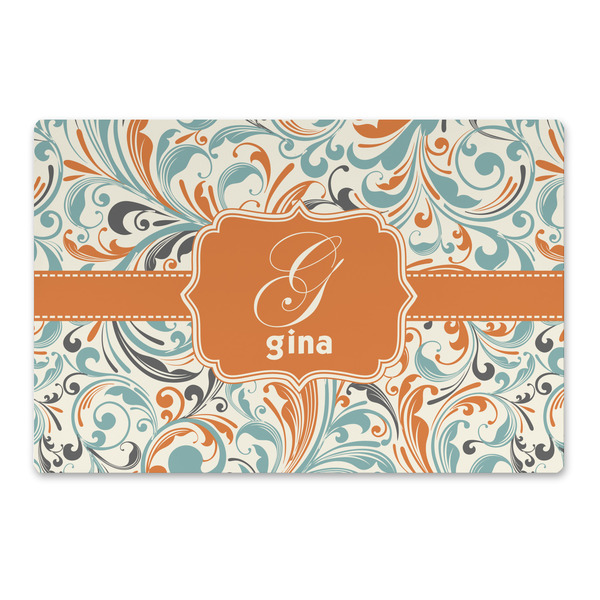 Custom Orange & Blue Leafy Swirls Large Rectangle Car Magnet (Personalized)