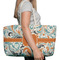 Orange & Blue Leafy Swirls Large Rope Tote Bag - In Context View