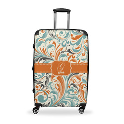Orange & Blue Leafy Swirls Suitcase - 28" Large - Checked w/ Name and Initial