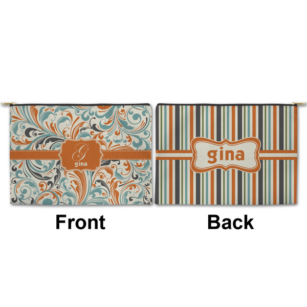 Orange & Blue Leafy Swirls Large Zipper Pouch Approval (Front and Back)