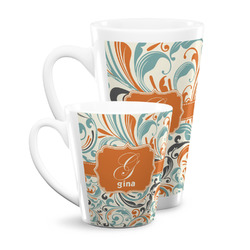 Orange & Blue Leafy Swirls Latte Mug (Personalized)