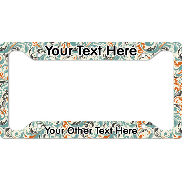Custom Orange & Blue Leafy Swirls License Plate Frame - Style A (Personalized)