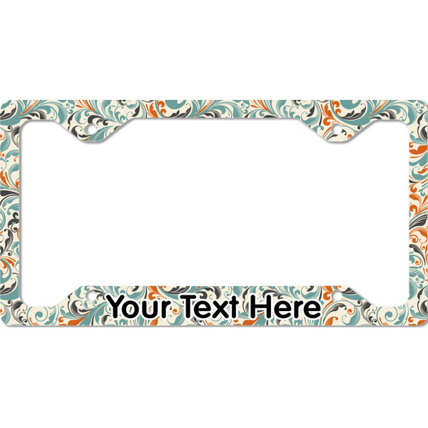 Custom Orange & Blue Leafy Swirls License Plate Frame - Style C (Personalized)