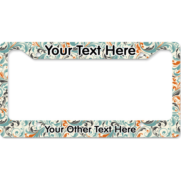 Custom Orange & Blue Leafy Swirls License Plate Frame - Style B (Personalized)