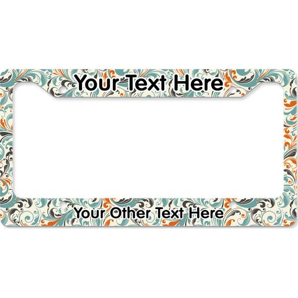 Orange & Blue Leafy Swirls License Plate Frame Wide