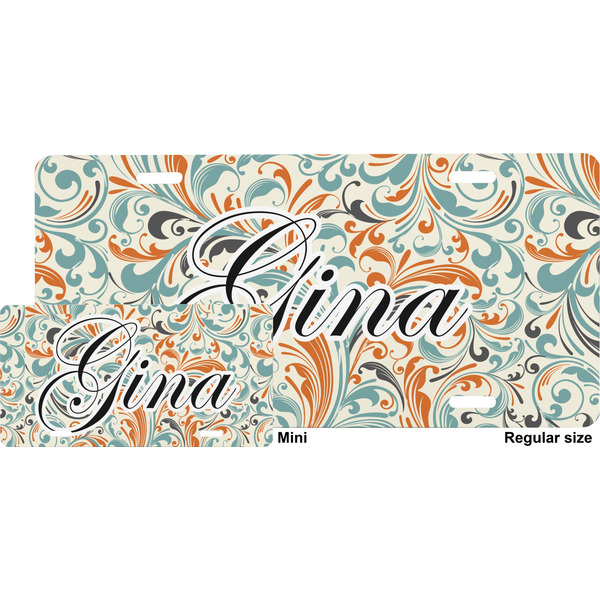 Orange & Blue Leafy Swirls License Plate (Sizes)
