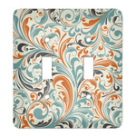 Orange & Blue Leafy Swirls Light Switch Cover (2 Toggle Plate)