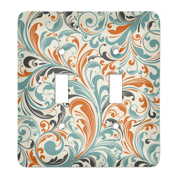 Custom Orange & Blue Leafy Swirls Light Switch Cover (2 Toggle Plate)