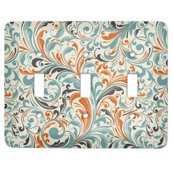 Orange & Blue Leafy Swirls Light Switch Cover (3 Toggle Plate)