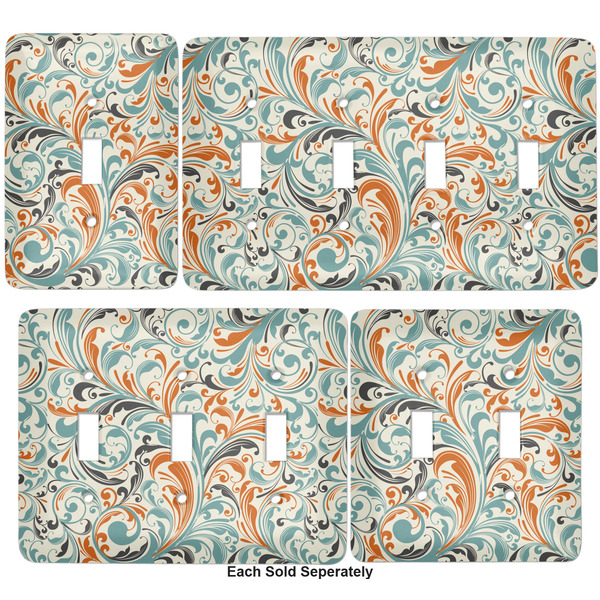 Orange & Blue Leafy Swirls Light Switch Covers all sizes