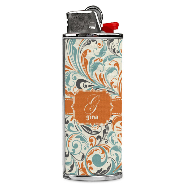Custom Orange & Blue Leafy Swirls Case for BIC Lighters (Personalized)