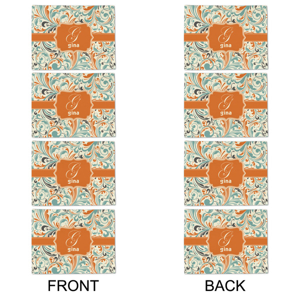 Orange & Blue Leafy Swirls Linen Placemat - APPROVAL Set of 4 (double sided)