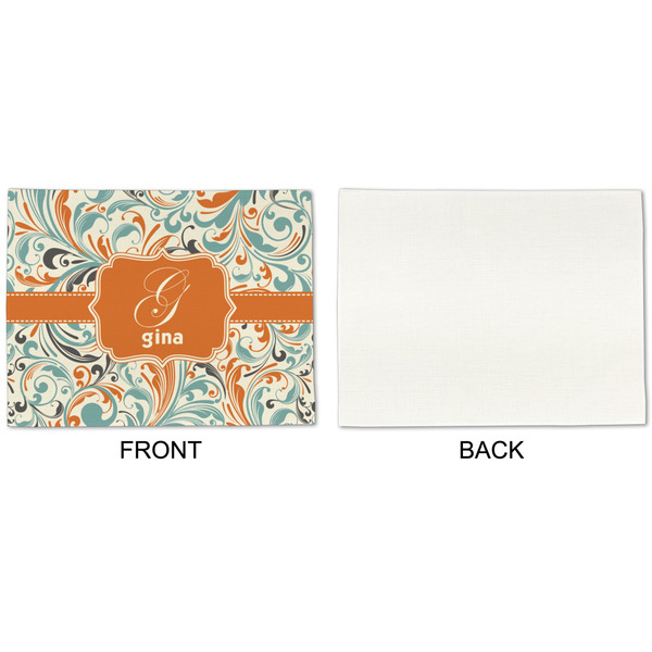 Orange & Blue Leafy Swirls Linen Placemat - APPROVAL Single (single sided)