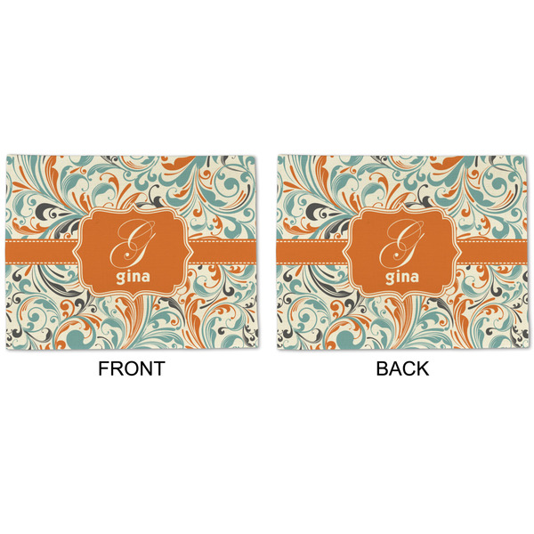 Orange & Blue Leafy Swirls Linen Placemat - APPROVAL (double sided)
