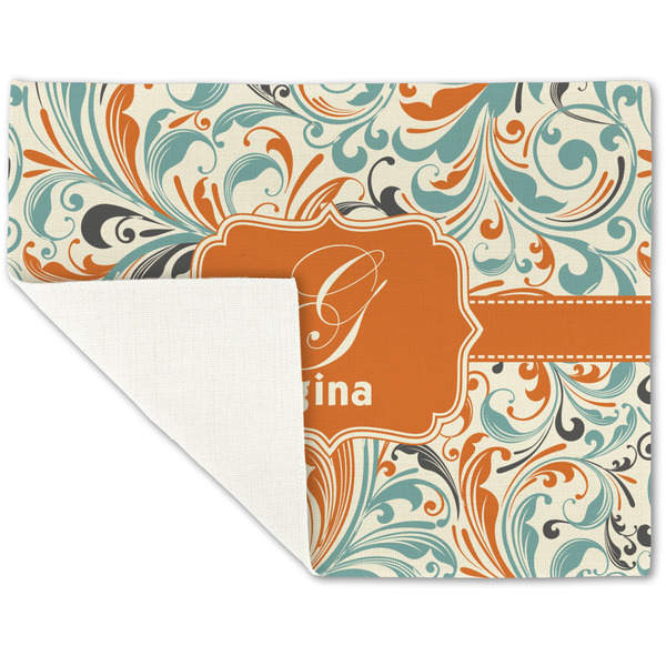 Orange & Blue Leafy Swirls Linen Placemat - Folded Corner (single side)