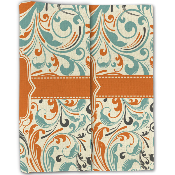 Orange & Blue Leafy Swirls Linen Placemat - Folded Half (double sided)