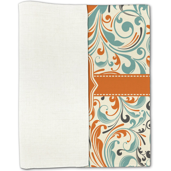 Orange & Blue Leafy Swirls Linen Placemat - Folded Half