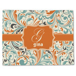 Orange & Blue Leafy Swirls Single-Sided Linen Placemat - Single w/ Name and Initial