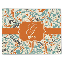 Orange & Blue Leafy Swirls Single-Sided Linen Placemat - Single w/ Name and Initial