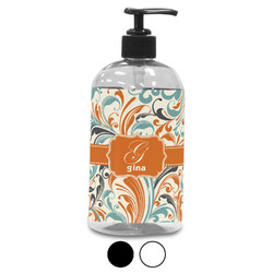 Orange & Blue Leafy Swirls Plastic Soap / Lotion Dispenser (Personalized)