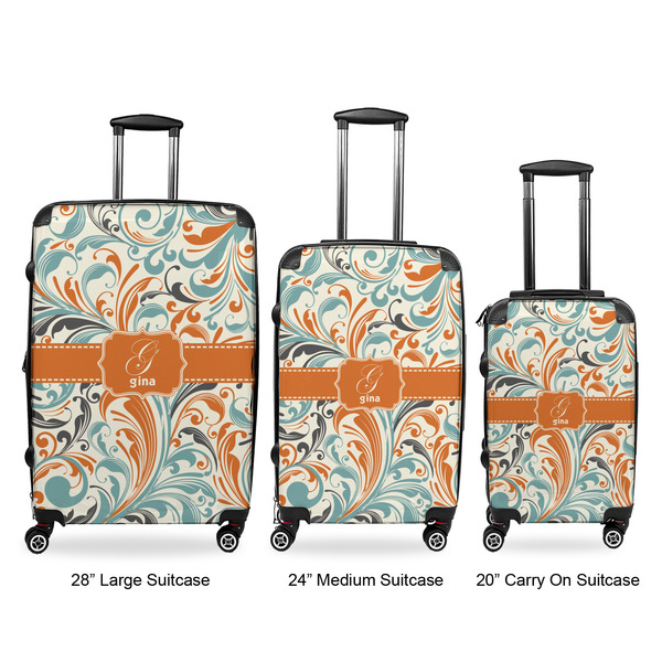 Orange & Blue Leafy Swirls Luggage Bags all sizes - With Handle