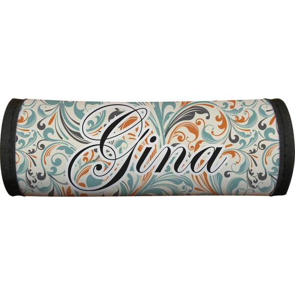 Orange & Blue Leafy Swirls Luggage Handle Wrap