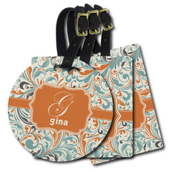 Orange & Blue Leafy Swirls Plastic Luggage Tag (Personalized)