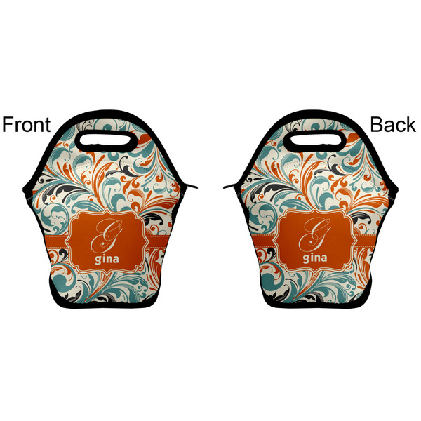 Orange & Blue Leafy Swirls Lunch Bag - Front and Back