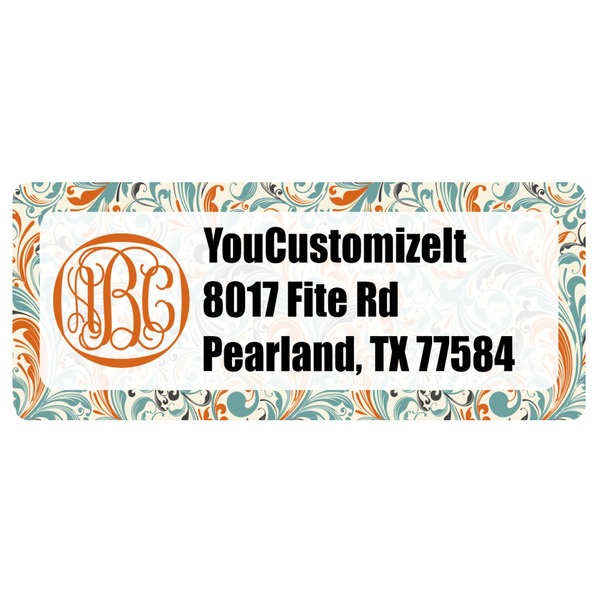Custom Orange & Blue Leafy Swirls Return Address Labels (Personalized)