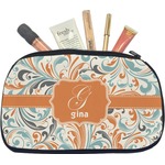 Orange & Blue Leafy Swirls Makeup / Cosmetic Bag - Medium (Personalized)